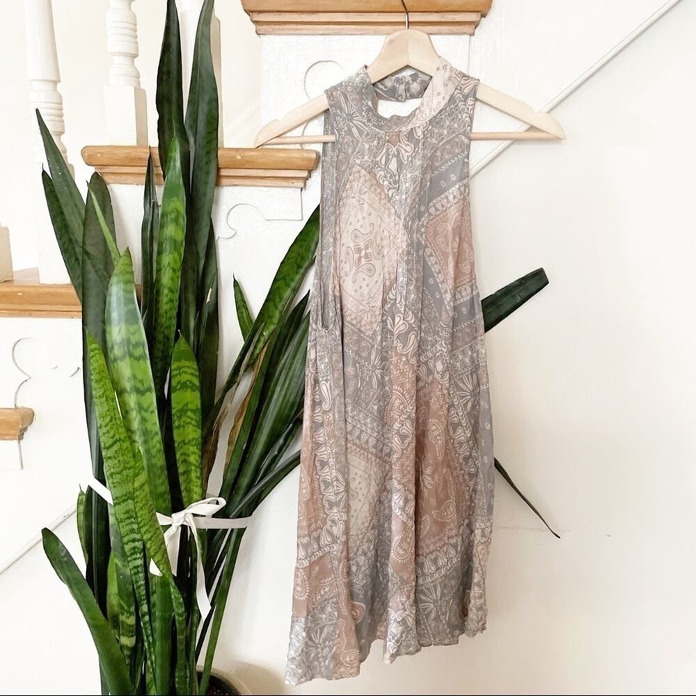Free Poeple Mock neck Print Sleeveless Mini Dress